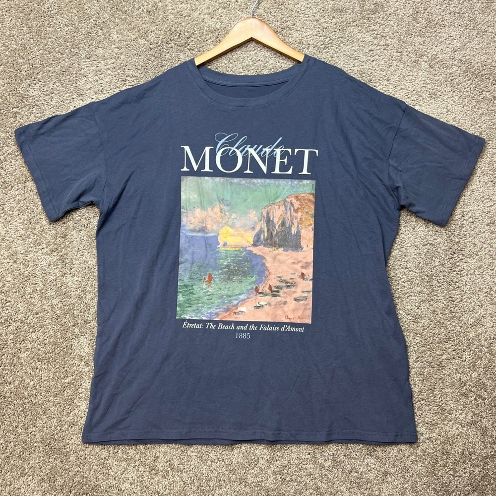 Claude Monet Art Graphic Tee XL Special Thanks T-Shirt Unisex Blue Short Sleeve